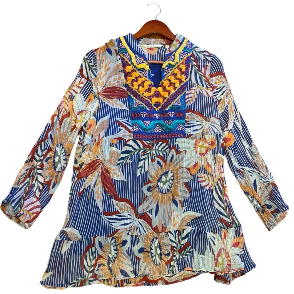 Soft Surroundings Tori Tunic Size M Floral Print 2 Piece Boho Beachy Tropical